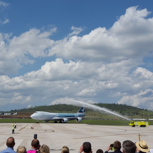 B747-800F arrives at Wellcamp Airport